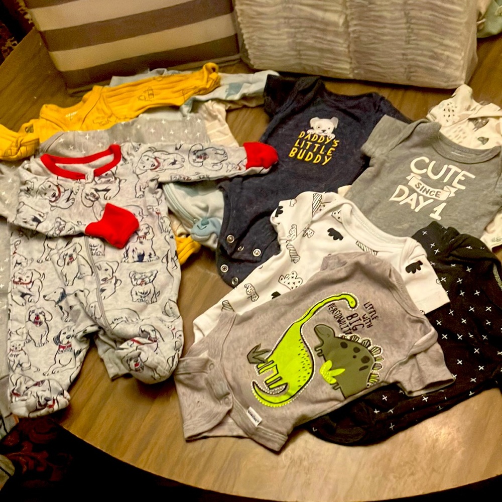 Newborn baby boy clothes lot with diapers! Cloud island. Child of mine. Carters.